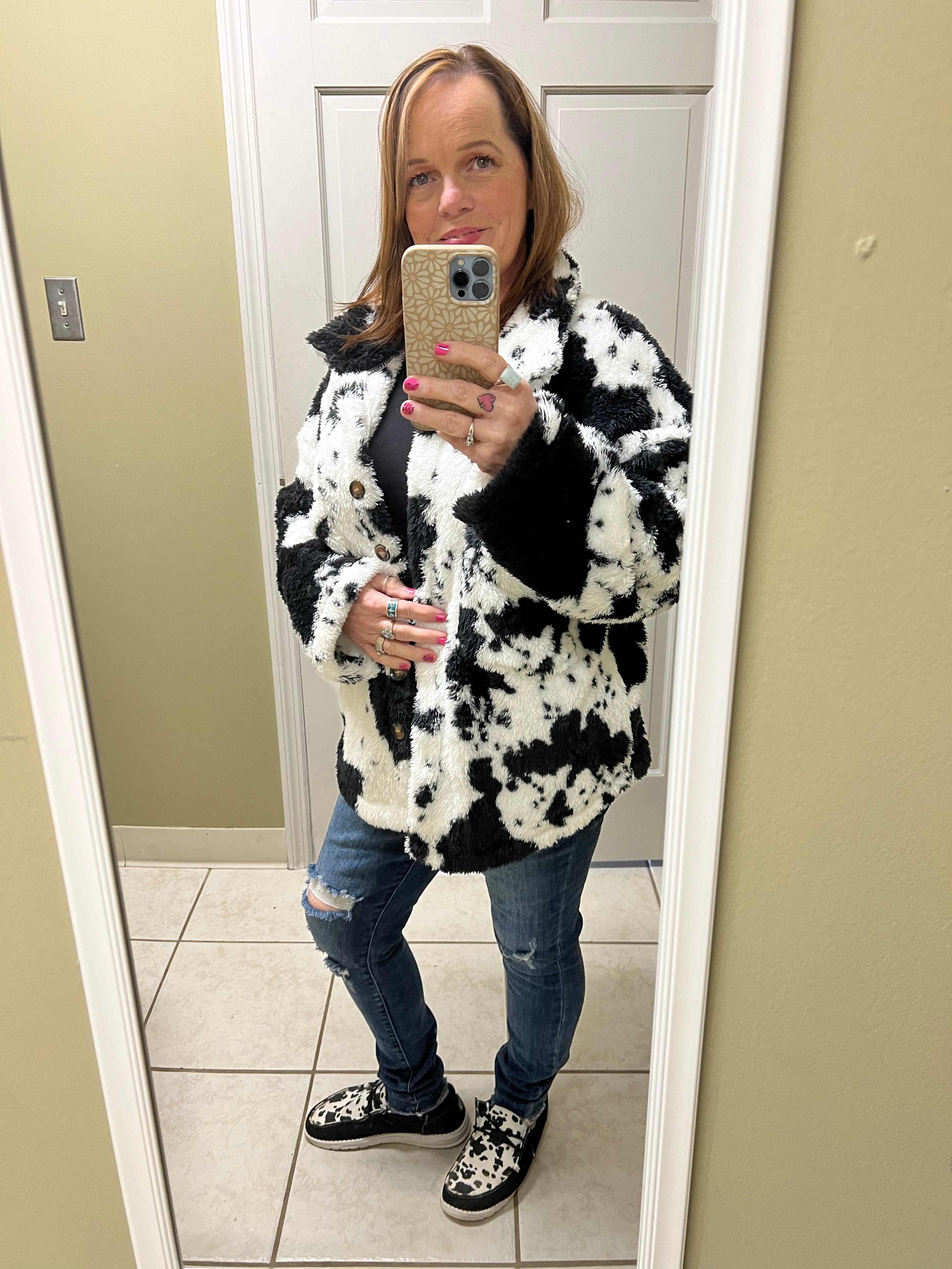 Cow Print Fleece Jacket