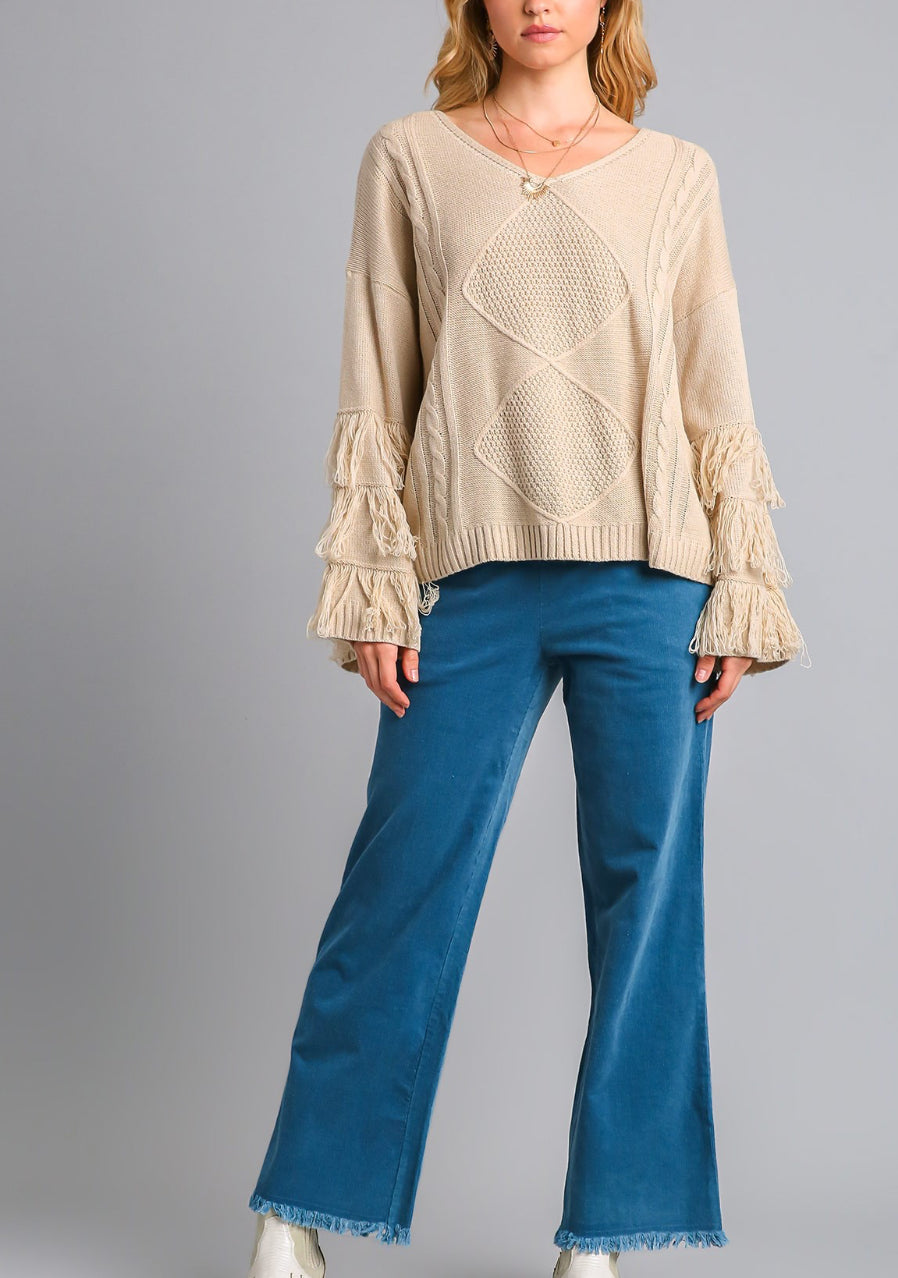 V-Neck Cable Knit Sweater