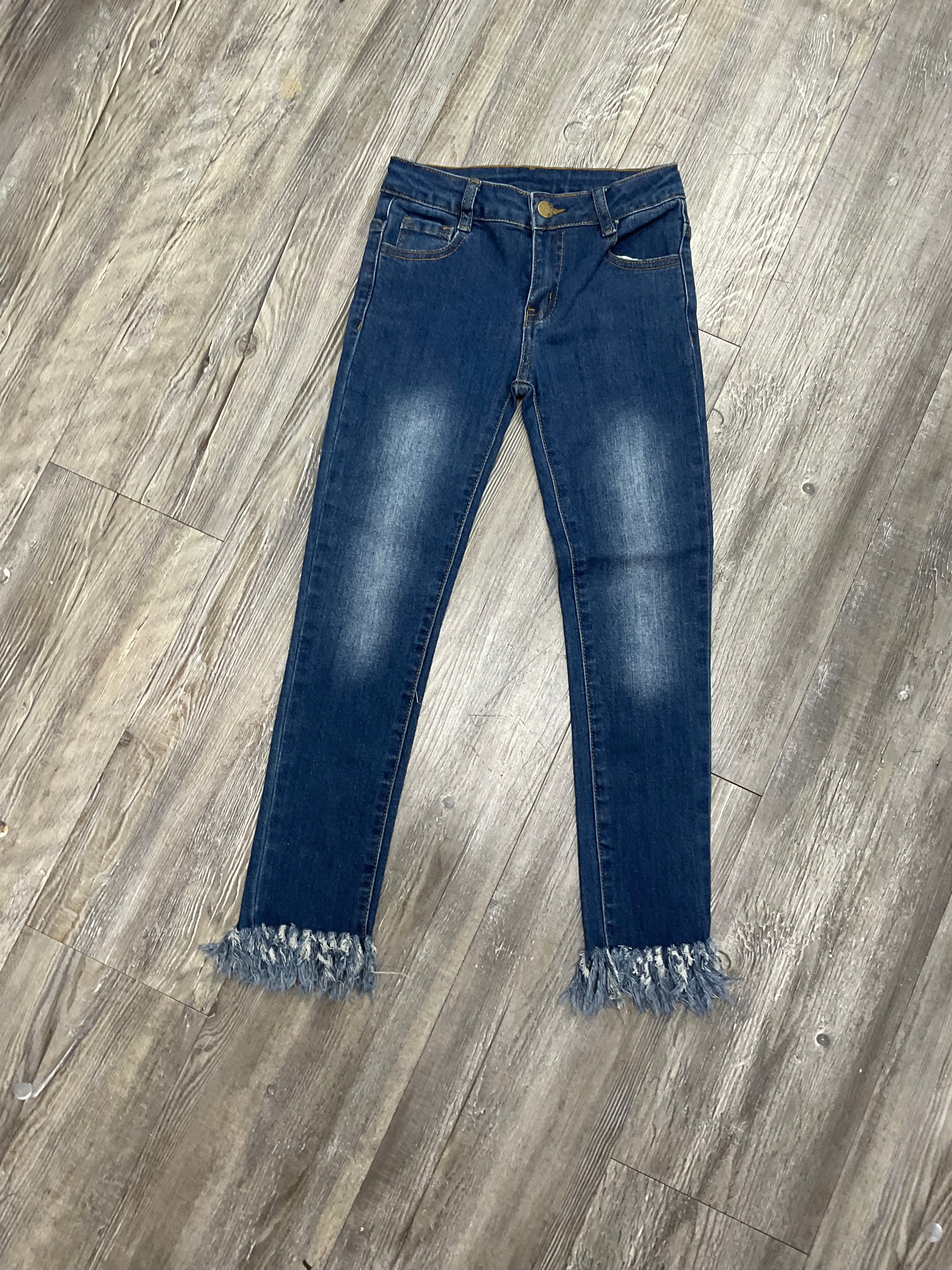 Medium Wash Fringe Hem