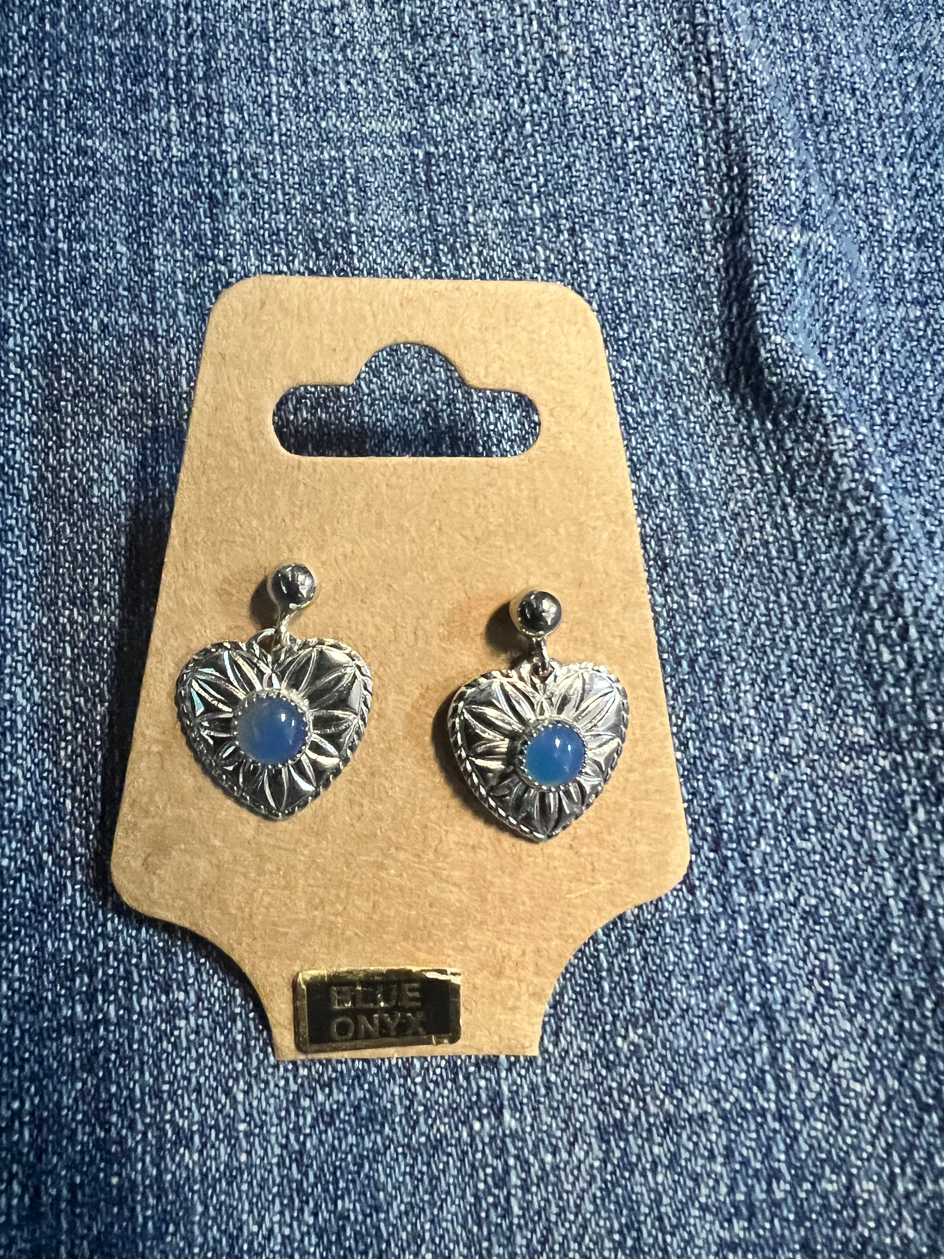 Blue Onyx Silver Earrings