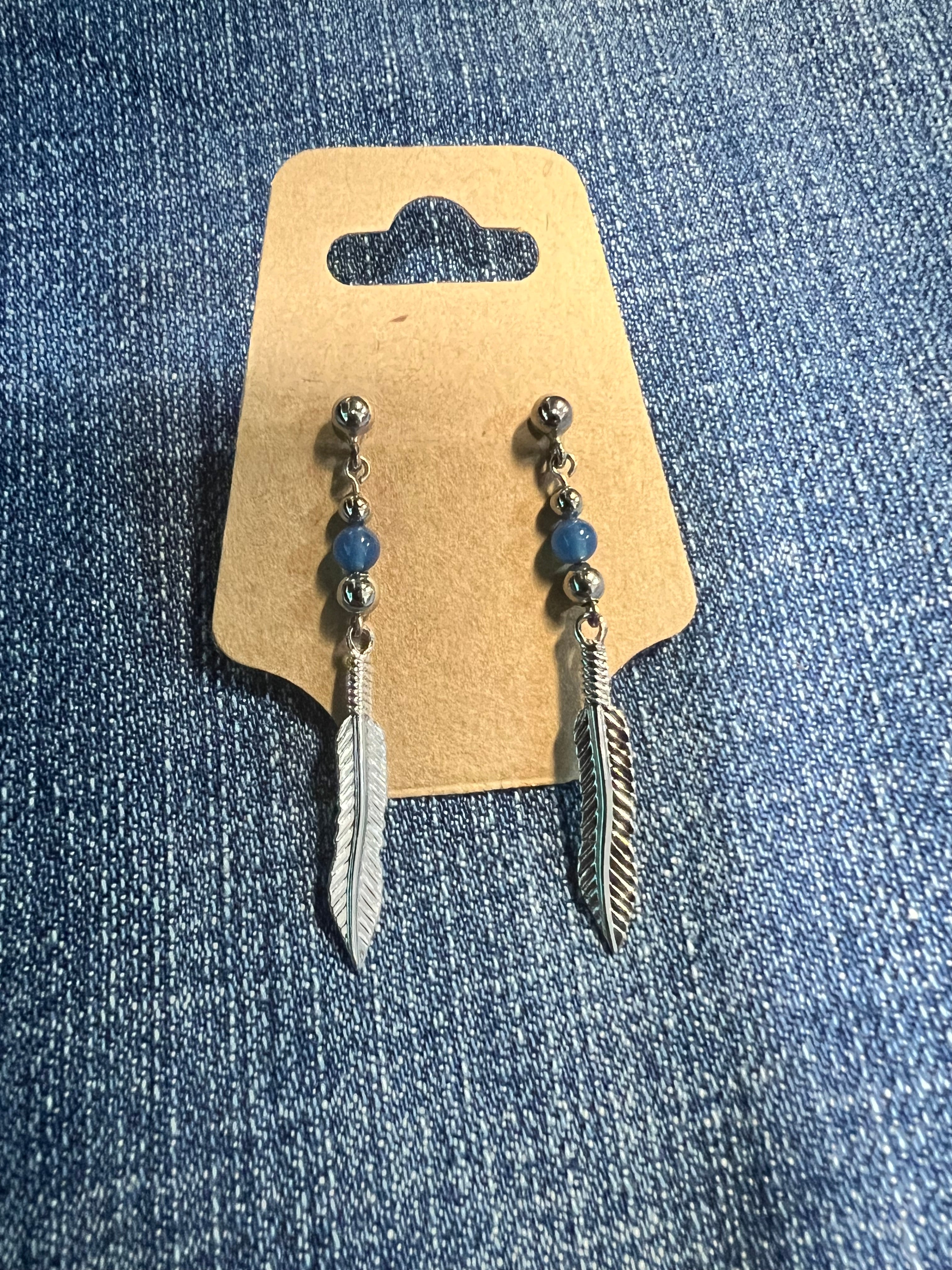 Blue Onyx Silver Earrings